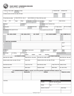 Admission Face Sheet  Form