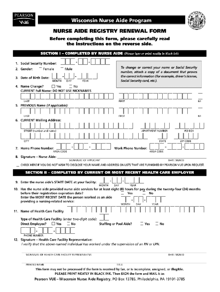 Pearson Vue Cna License Renewal Wisconsin  Form