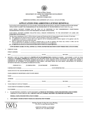 Application for Asbestos License Manuals Nj Form