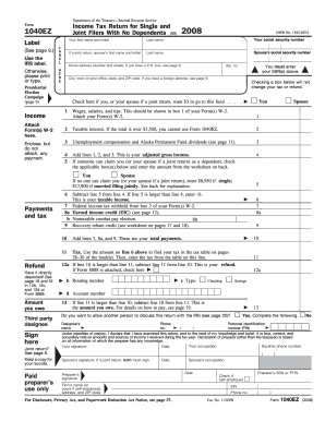 1040ez Tax Form - Fill Out and Sign Printable PDF Template | signNow