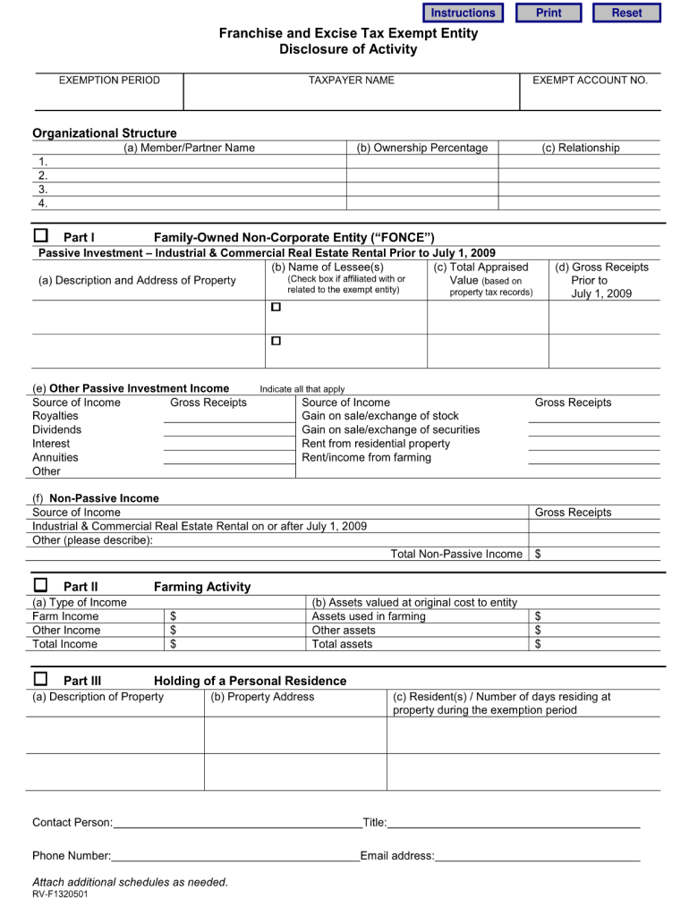  Franchise and Excise Tax Exempt Entity Disclosure of Activity  Form 2009