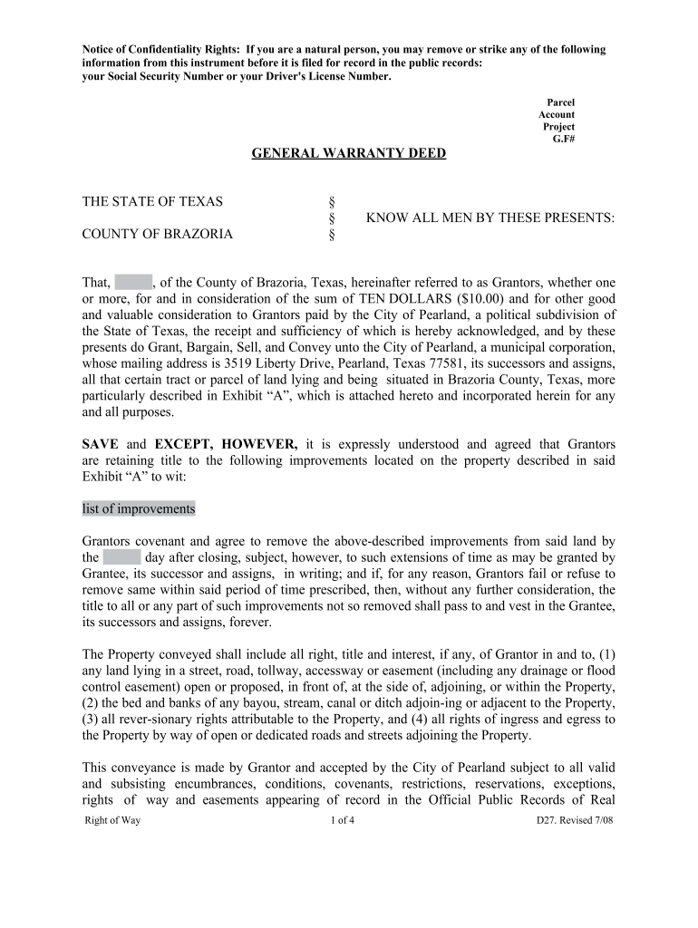  Texas General Warranty Deed PDF 2008-2024