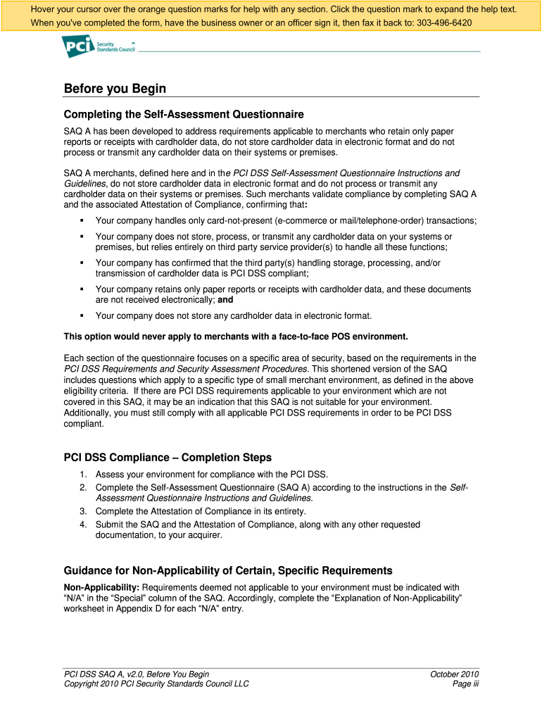 PCI SAQ a Compliance Questionaire PaySimple  Form