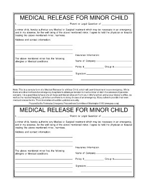 Medical Release for Minor  Form