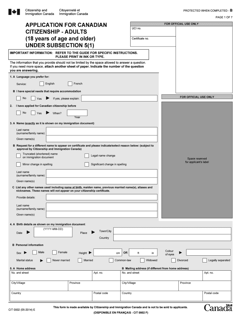  Canadian Citizenship Application Form PDF 2020-2024