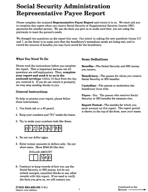  Social Security Representative Payee Form PDF 1991