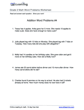 Addition Word Problems Worksheets Grade 5  Form