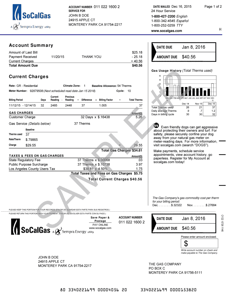 Socalgas Bill Template Form Fill Out And Sign Printable PDF Template 