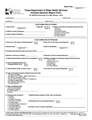 Report Date MMDDYYYY Texas Department of State Health Services Induced Abortion Report Form for Abortions Occurring on or After 