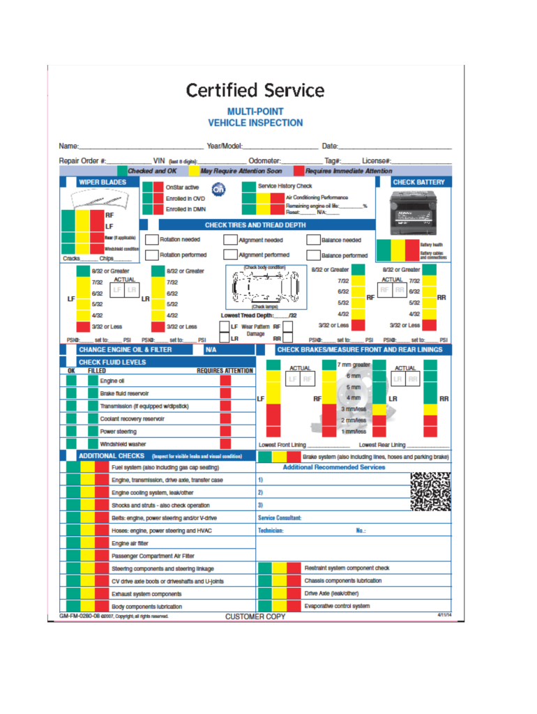 Certified Service Form