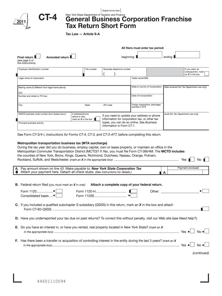 Get and Sign Form CT 4General Business Corporation Franchise Tax 2014