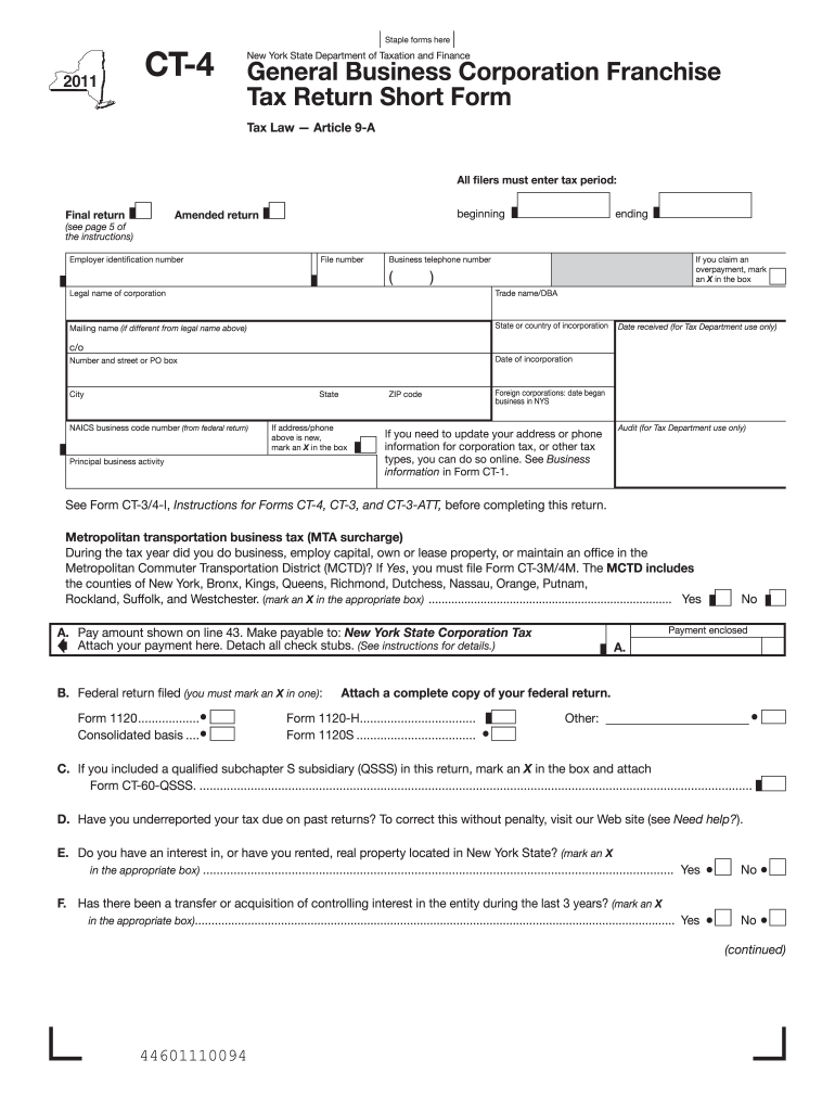  Form CT 4General Business Corporation Franchise Tax 2014