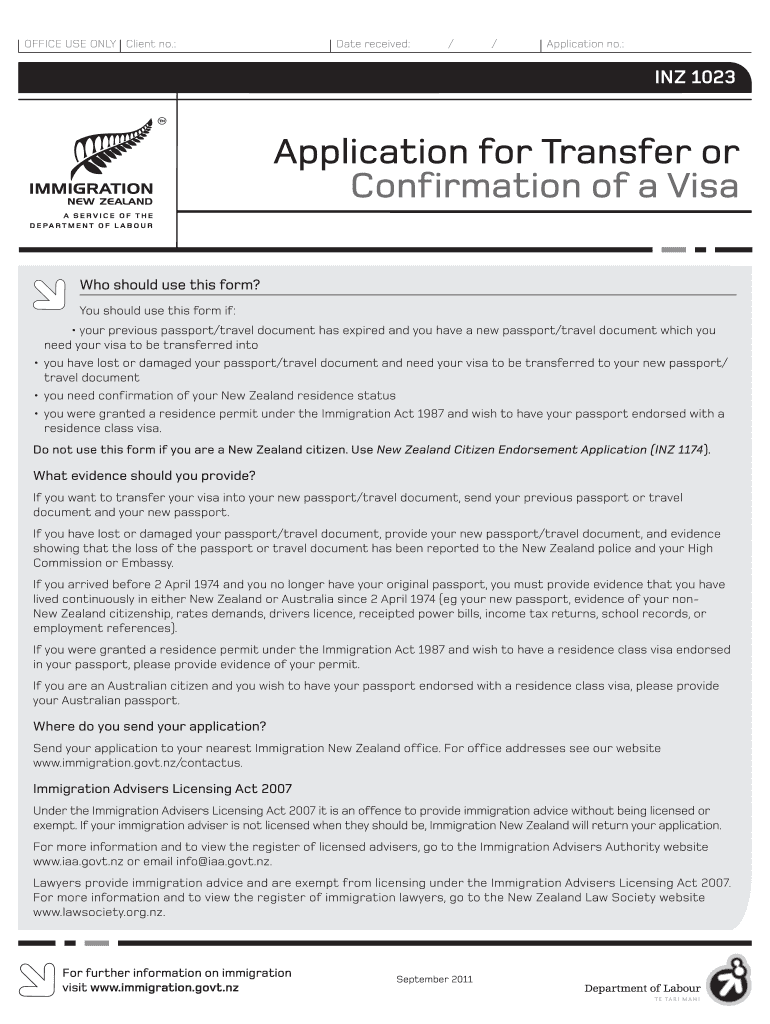  Nz Application for Trwnsfer Oor Confirmation of a Visa 1023 Form 2016
