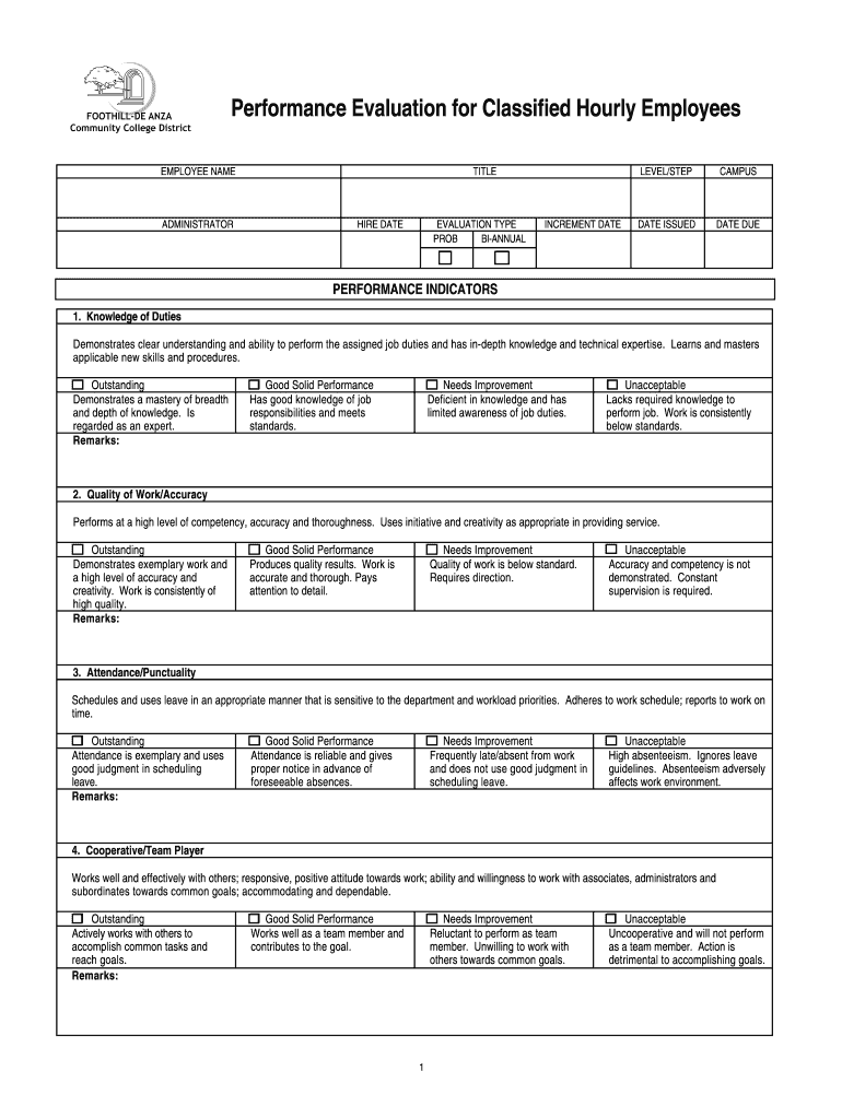 Hourly Performance Appraisal Form