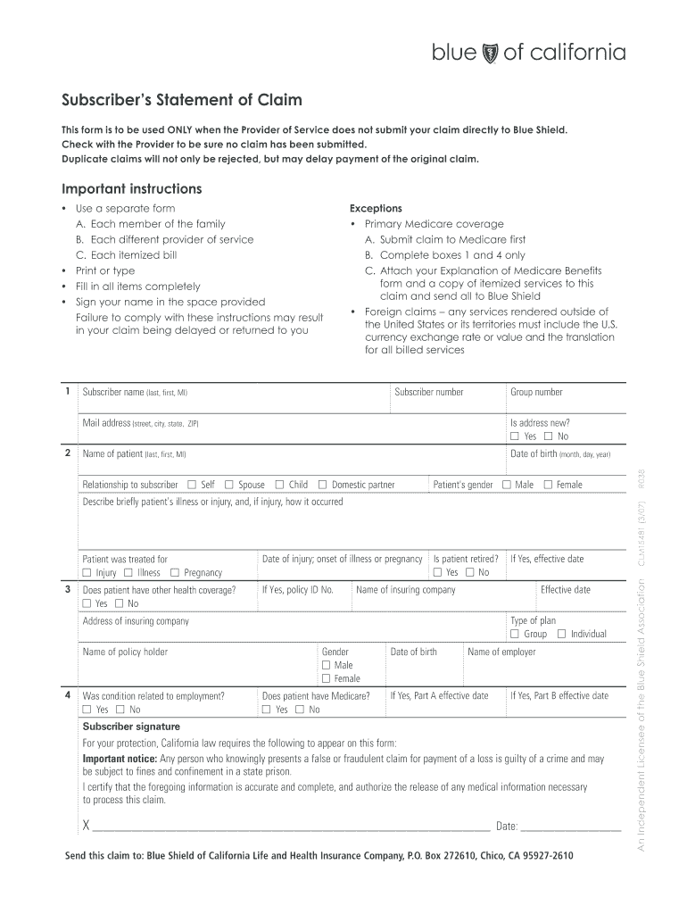  Ca Statement Claim Form 2007-2024