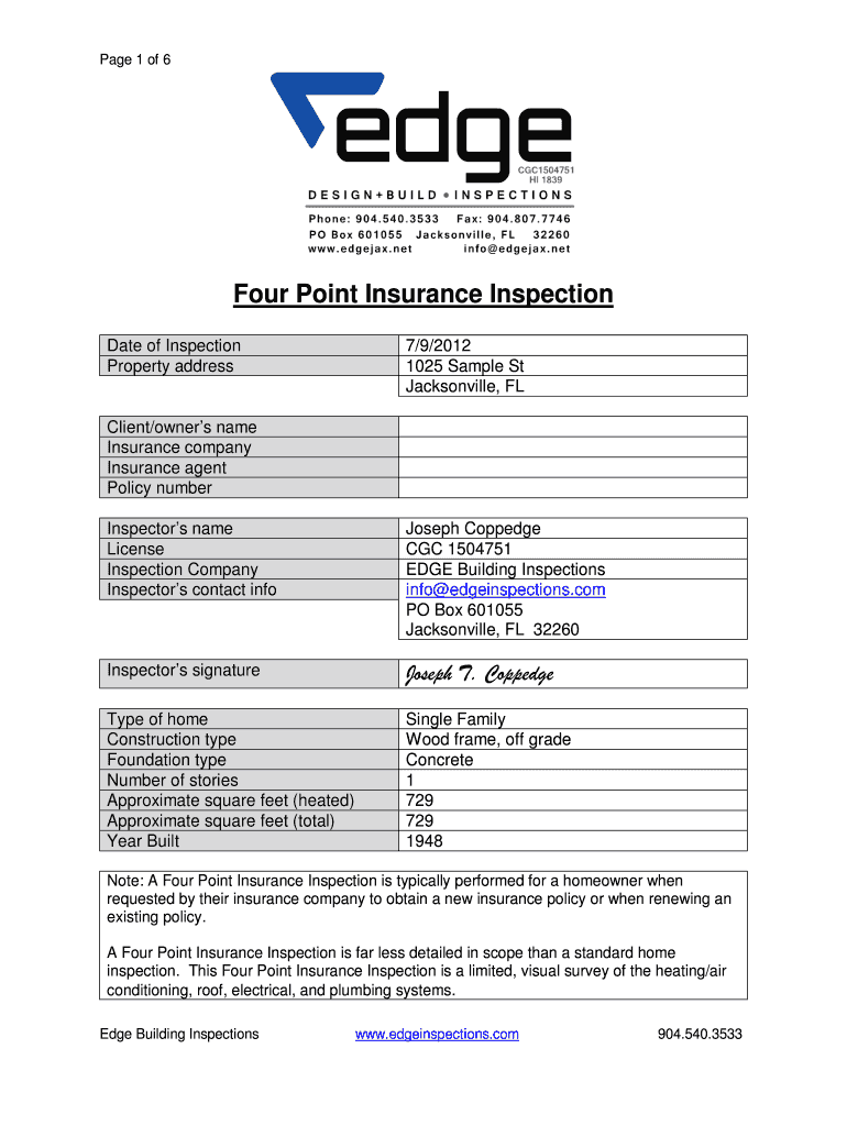 4 Point Home Inspection Checklist  Form