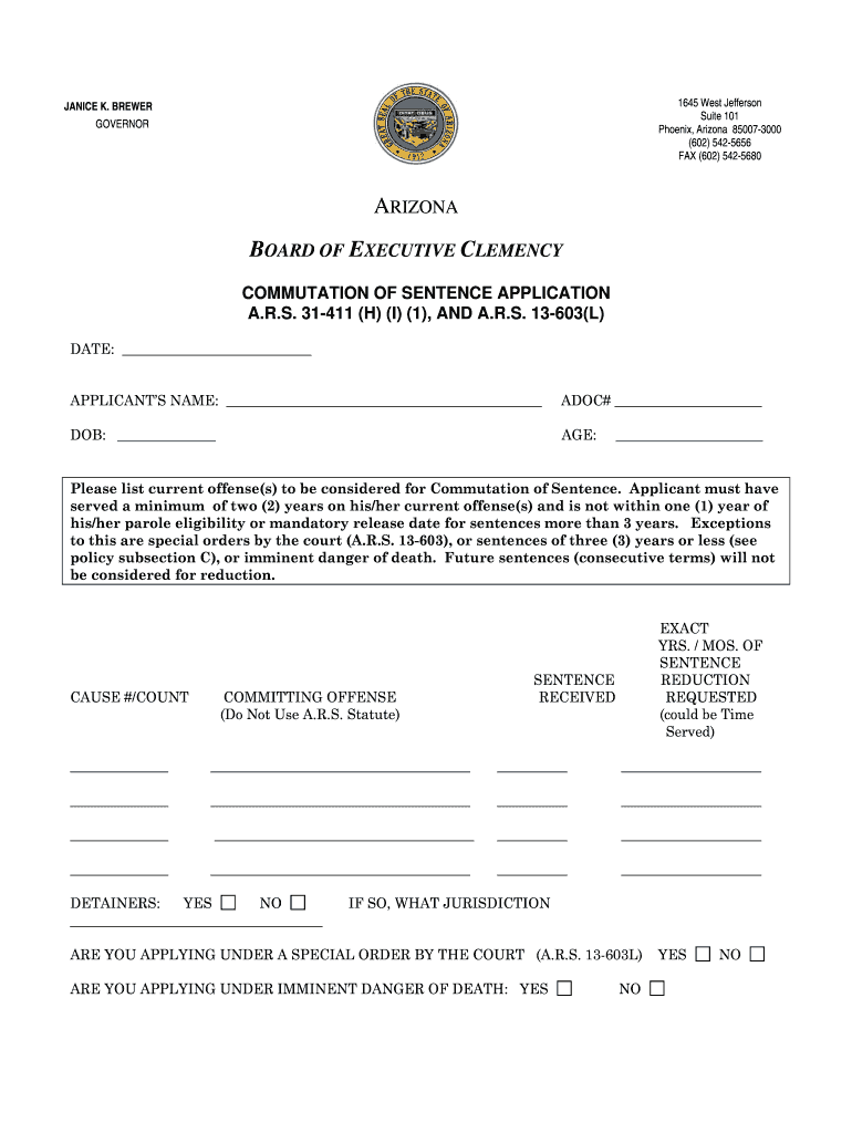 Arizona Commutation Application Online  Form