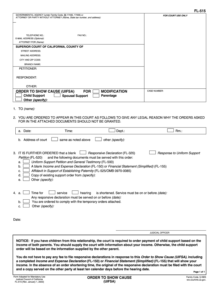 Calif Order to Show Causes  Form