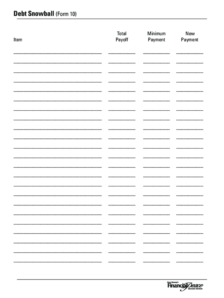 Dave Ramsey Debt Snowball PDF  Form