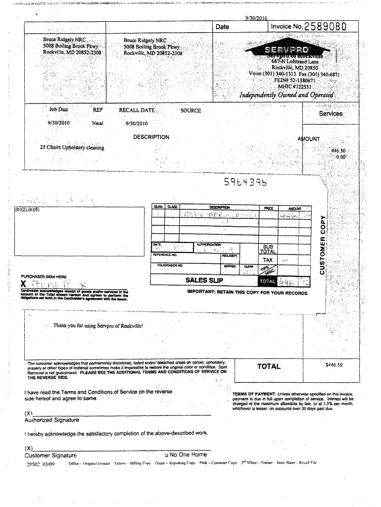 Servpro Invoice Example  Form