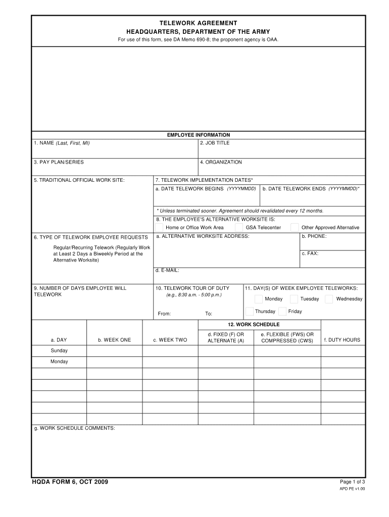 Telework Hqda Agreement Form