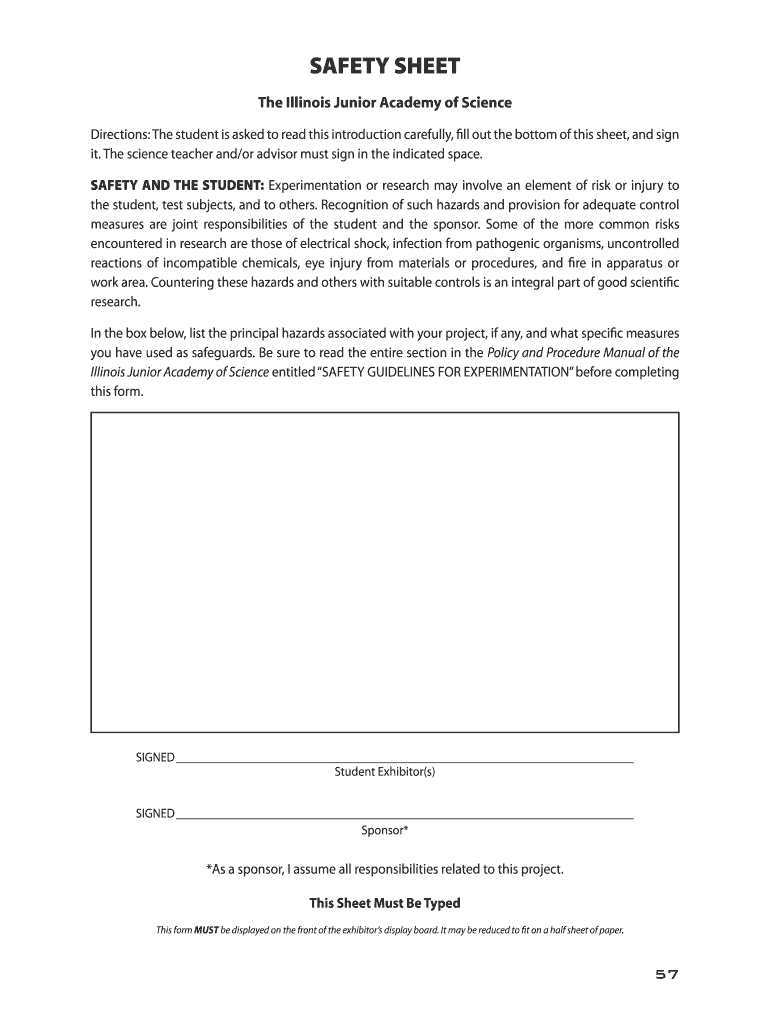 Cps Science Fair Safety Sheet  Form