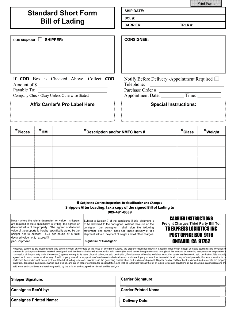 Get and Sign Blank Bol  Form