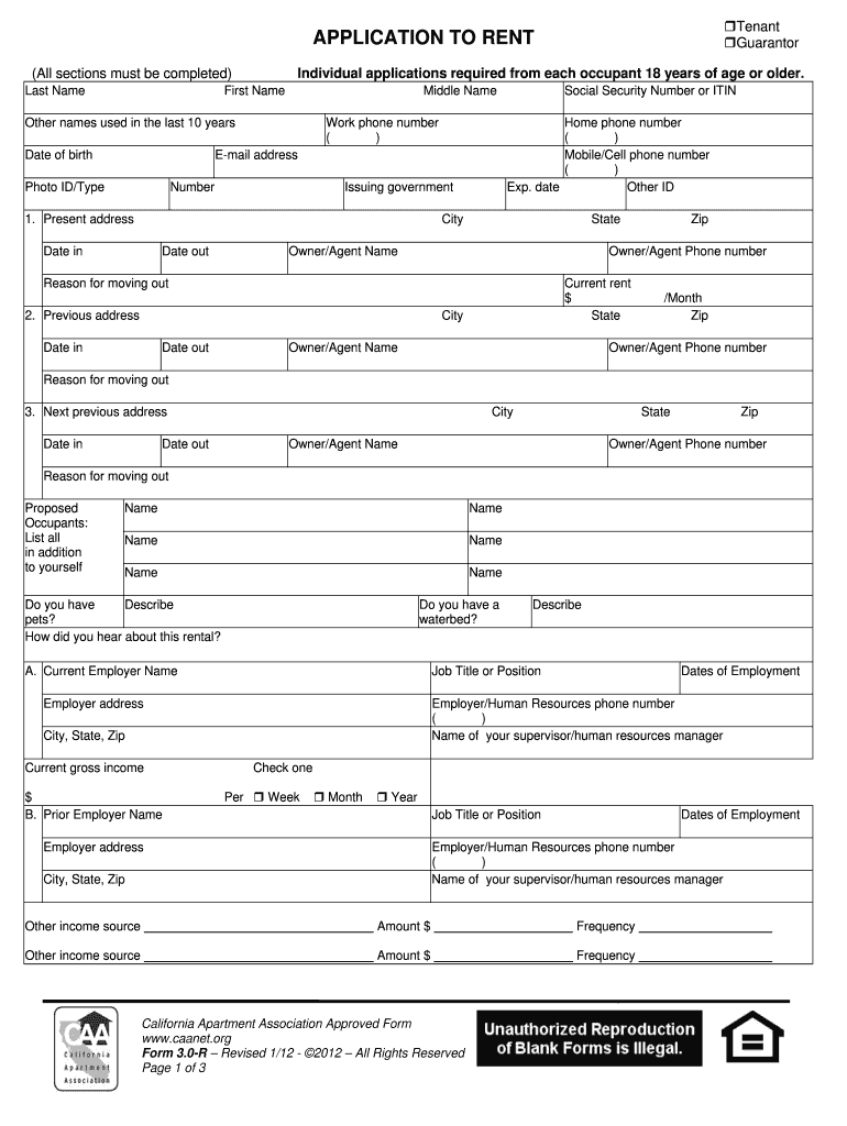 California Apartment Association Approved Form