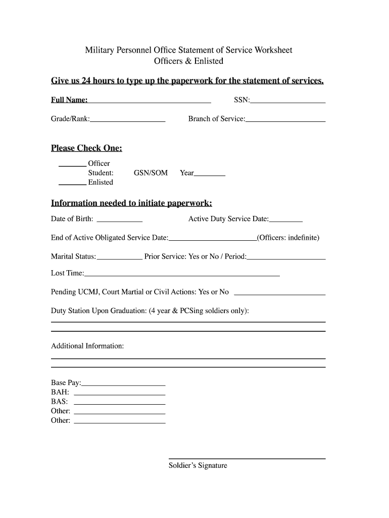 Statement of Service Army Fillable  Form