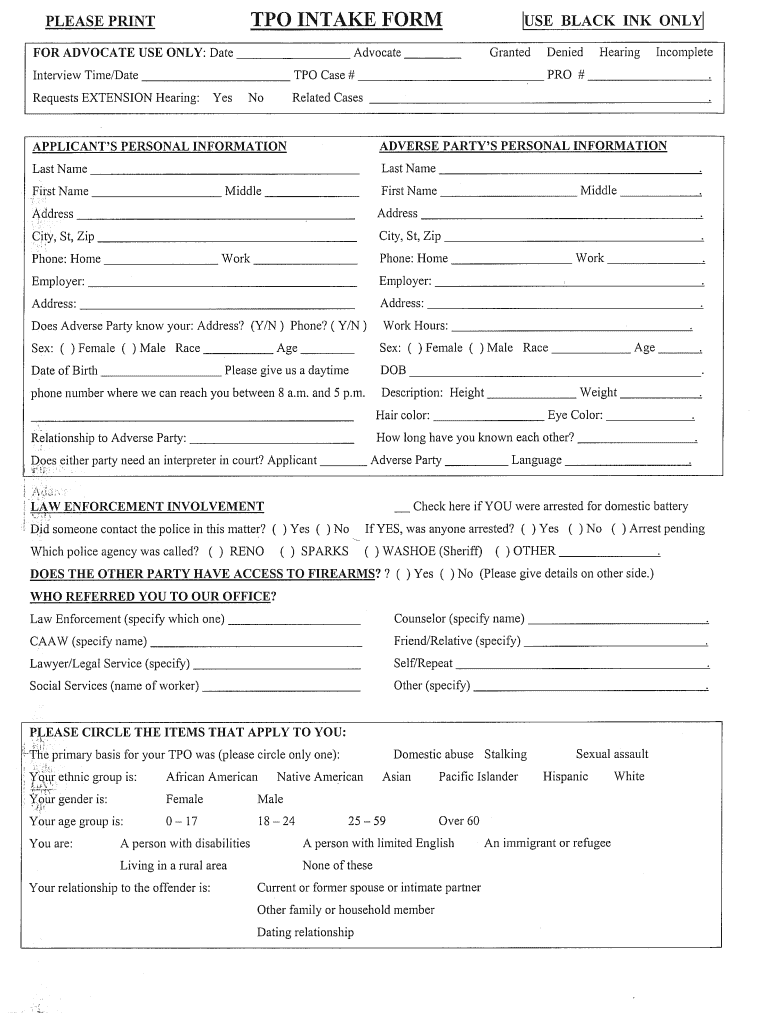 Tpo Intake Questionnaire  Form