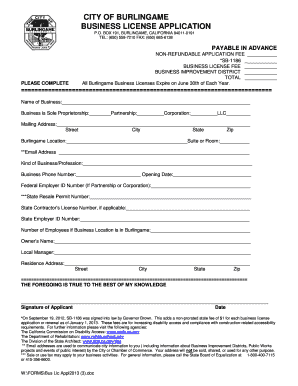  City of Burlingame Business License 2013