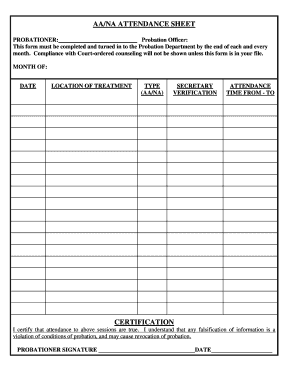 Aa Na Attendance Verification Sheet  Form