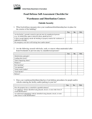 Food Defense Self Assessment Checklist  Form