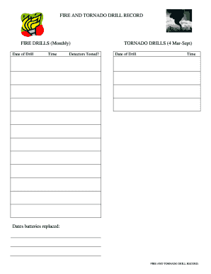 Fire and Tornado Drill Record  Form