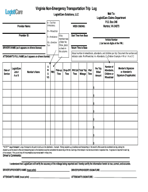 Virginia Non Emergency Transportation Log  Form