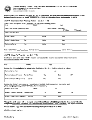  CERTIFIED COURT ORDER to CHANGE BIRTH RECORD to Forms in 2012