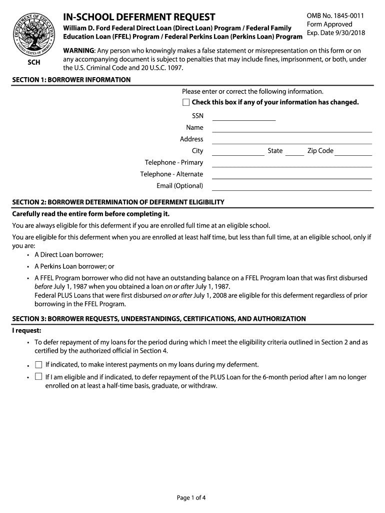  in School Deferment Request Form 2018-2024