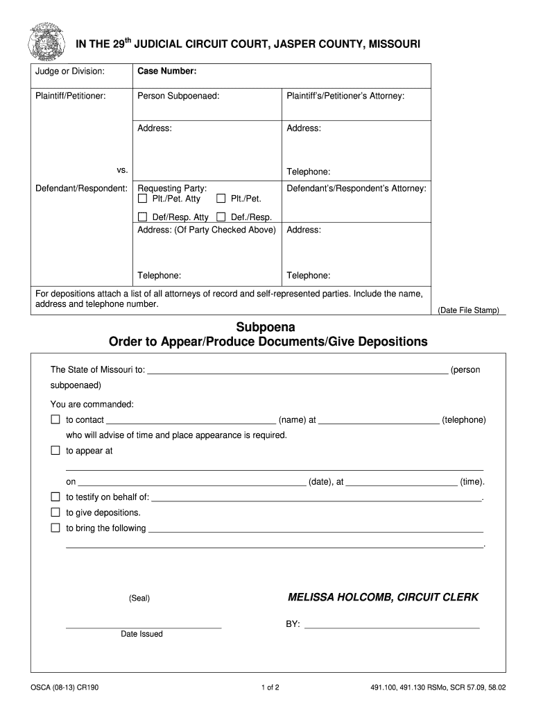 Blank Subpoena Missouri 2013 2024 Form Fill Out And Sign Printable