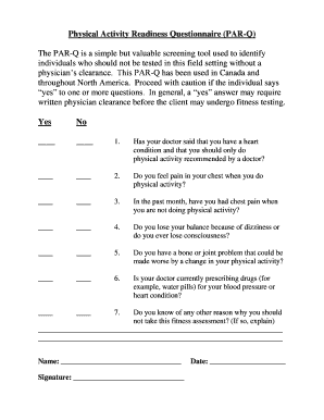 Parq Questionnaire Examples  Form