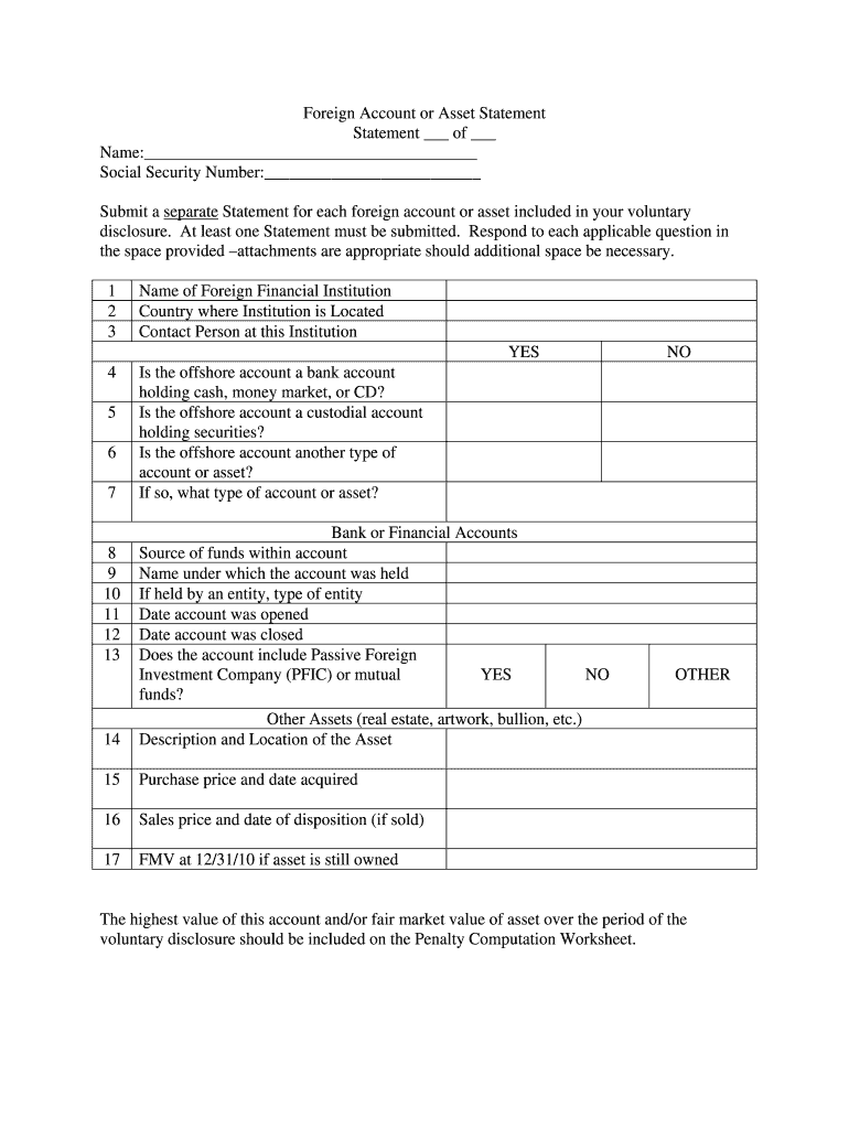 Asset Statement Form