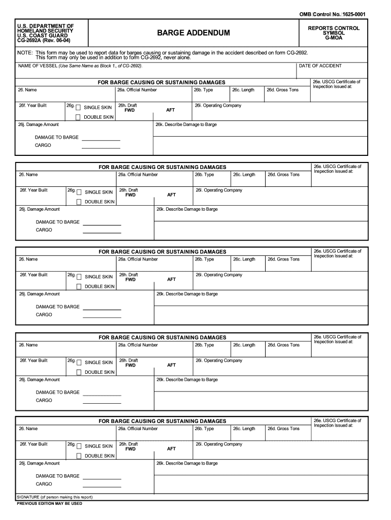  When to Fill Out 2692 Barge Addendum Form 2004