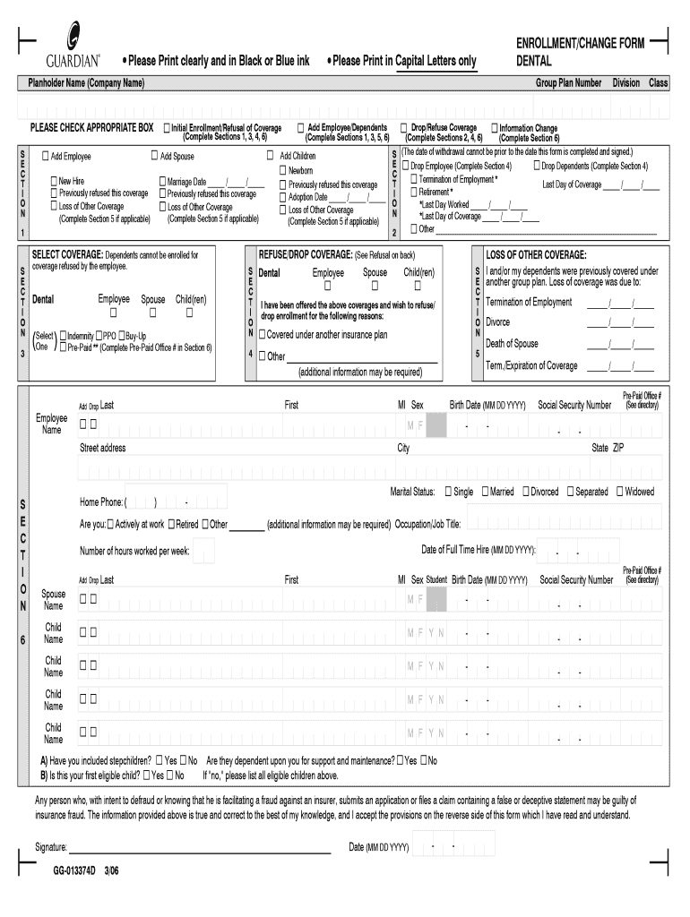  Guardian Enrollment Form 2006-2024