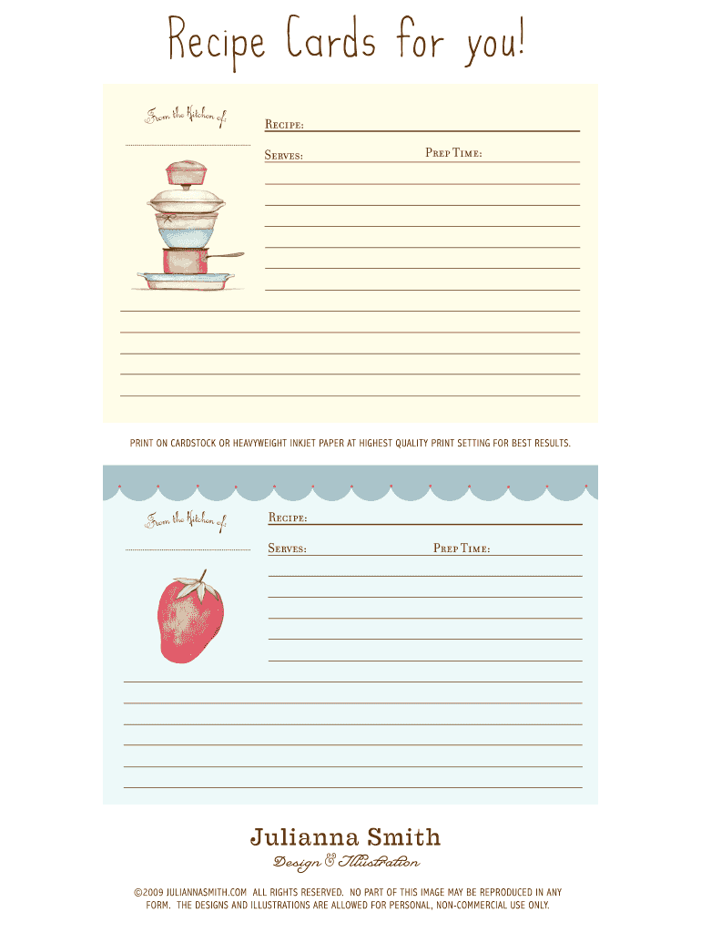 Recipe Card Template Excel  Form