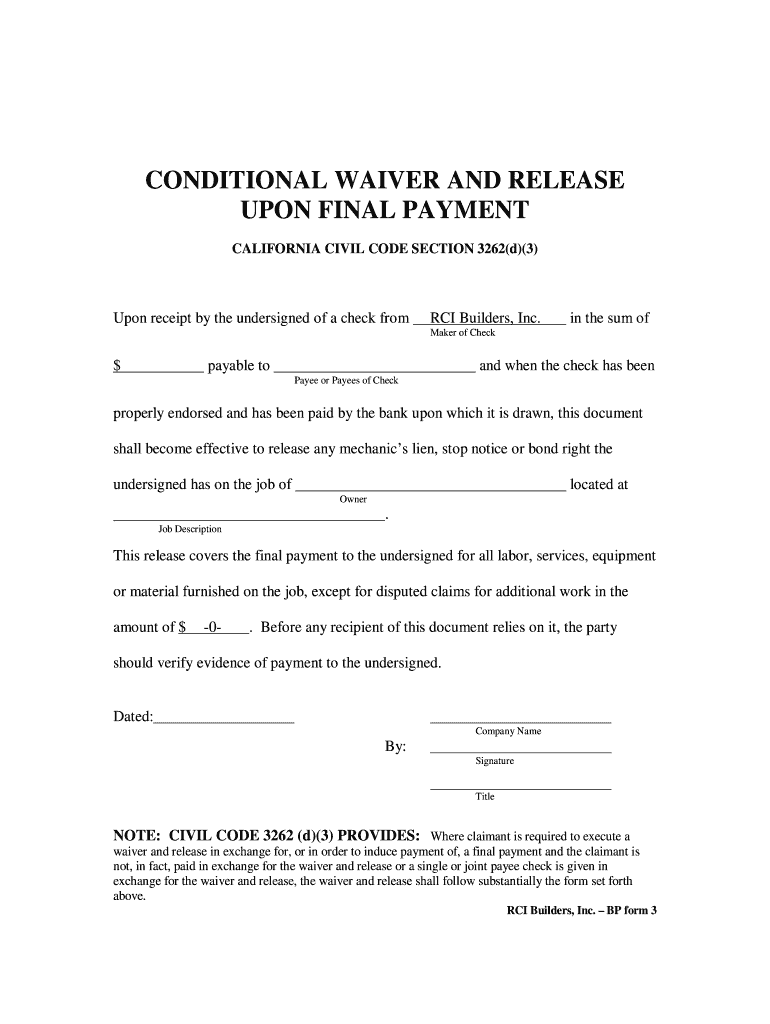 Conditional Waiver  Form