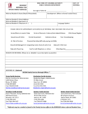 Referral for Nycha Fill Online Printable  Form