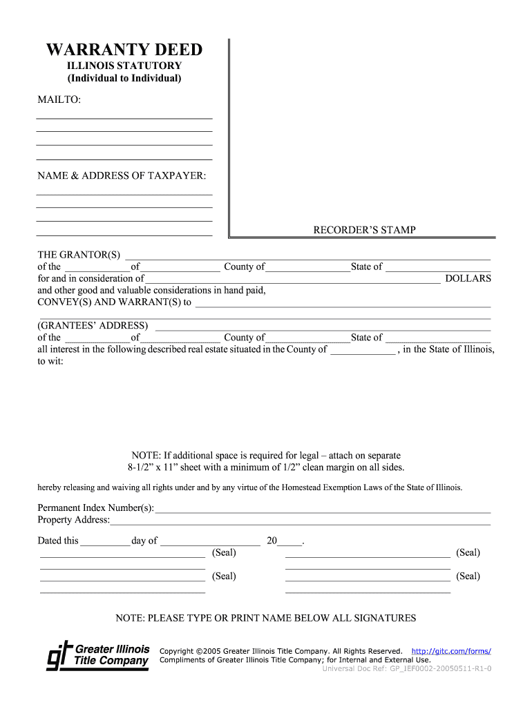Image of a Warranty Deed Filled Out Form