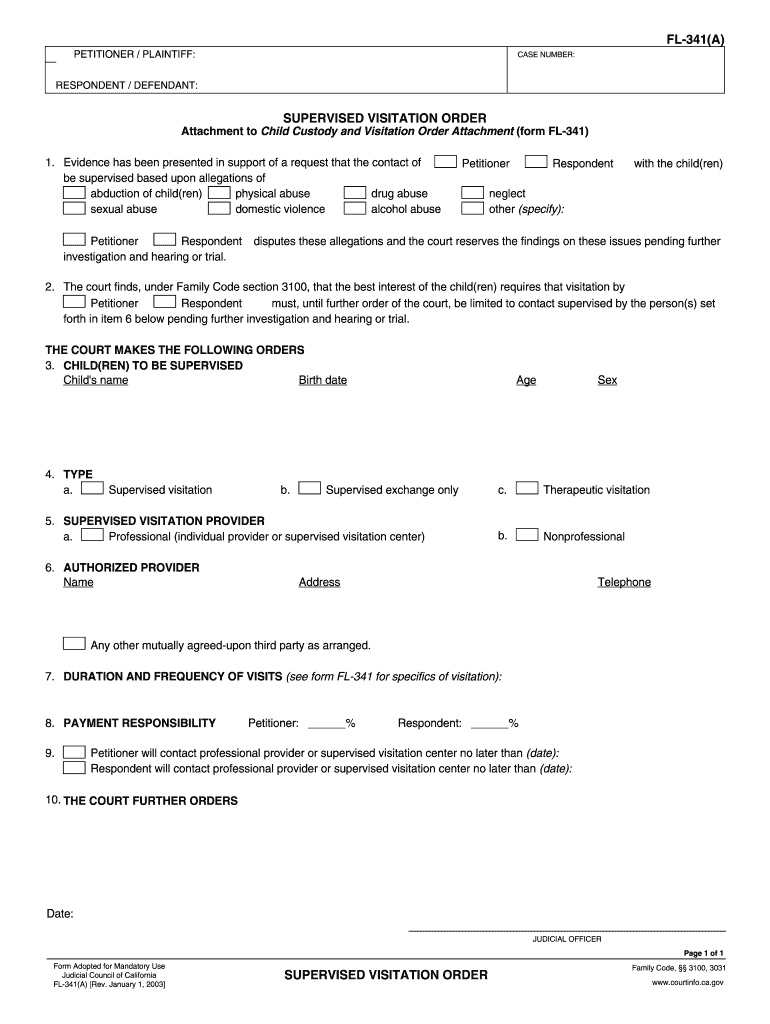  FL 341A SUPERVISED VISITATION ORDER California Courts Courts Ca 2003