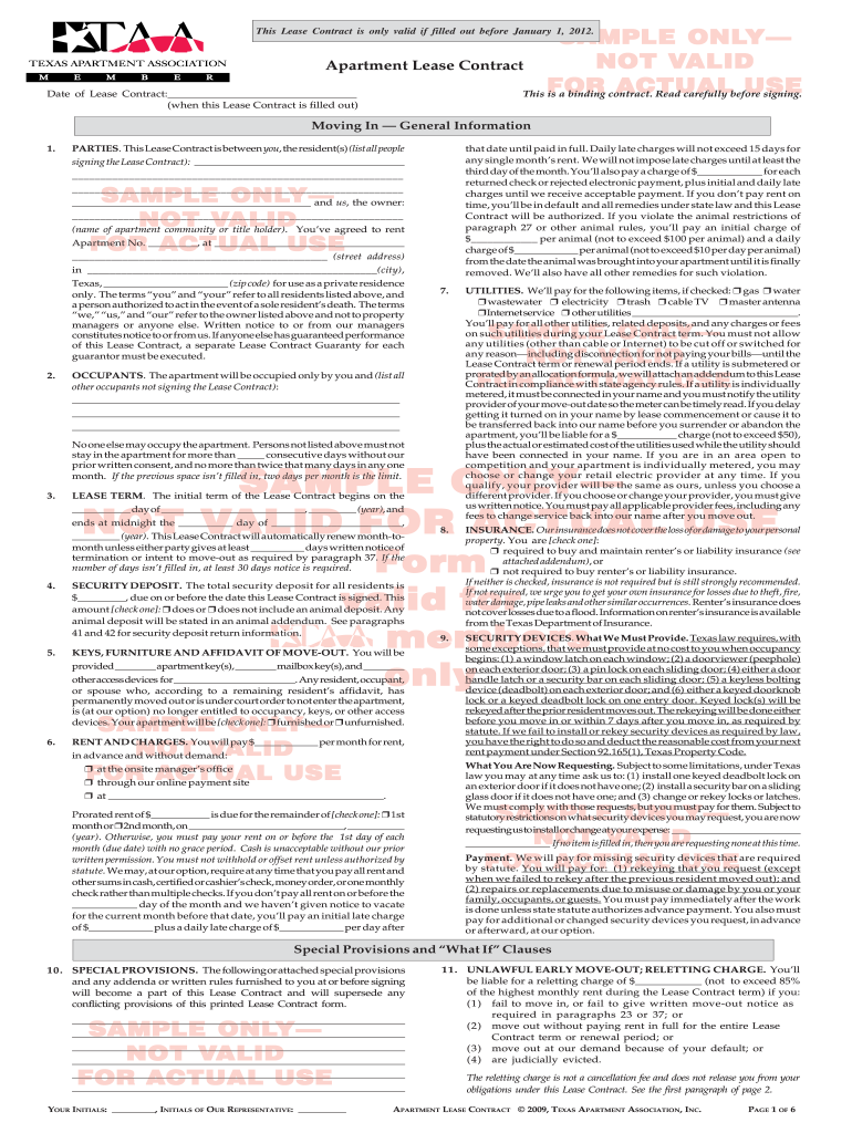 Texas Apartment Lease Agreement  Form