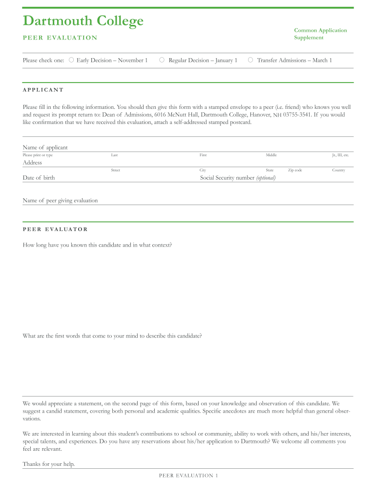 Dartmouth Peer Recommendation Example  Form
