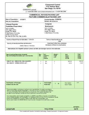 Commercial Invoice Packing List Template  Form